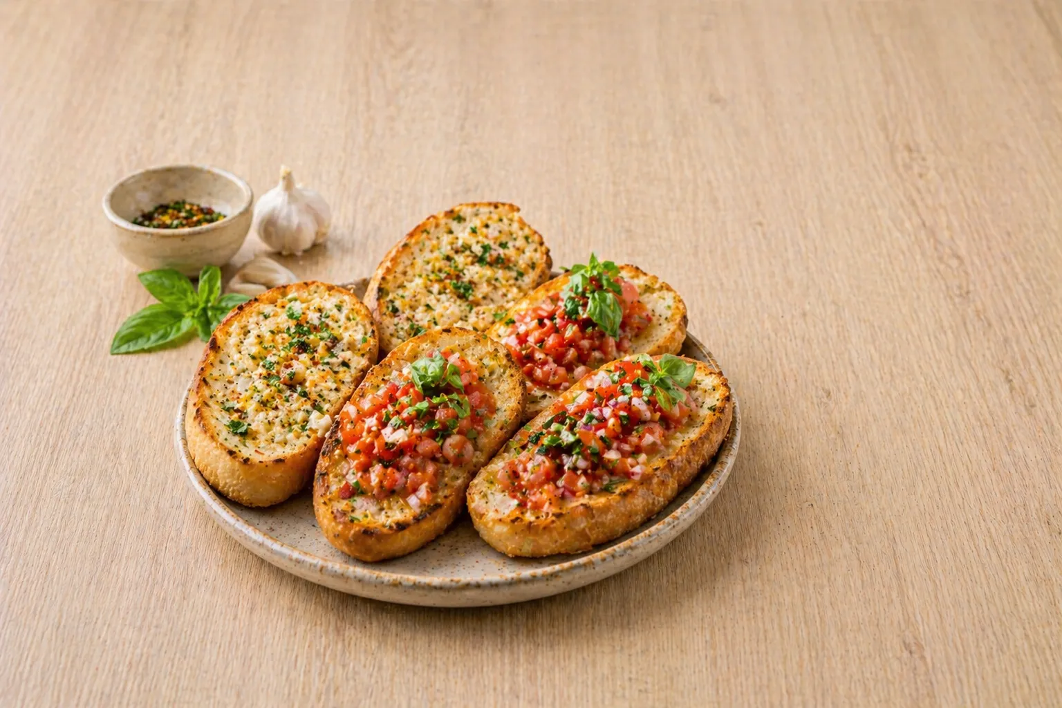Italian garlic bread and bruschetta starter at Aglio Calgary